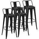 Yaheetech 30 inch Metal Bar Stools Set of 4 Bar Height Barstools Kitchen Chair Industrial Bar Stools with Low Back for Indoor Outdoor Use Matte Black