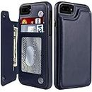 LETO iPhone 8 Plus Case,iPhone 7 Plus Case,Luxury Flip Folio Leather Wallet Case with Built-in Card Slots and Kickstand,Protective Phone Case for iPhone 7 Plus/iPhone 8 Plus Navy Blue