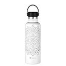 Yoga Design Lab | Die Wasserflasche | Premium isoliert, langlebiger 18/8 Edelstahl | Entwickelt, um Flüssigkeiten 24 Stunden lang kalt und 12 Stunden lang heiß zu halten | 500ml (Mandala White)
