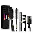 TimeTinkle Styling Hair Comb and Brush Set for Men, Men's Hair Comb and Paddle Hair Brush Roller Hair Brush Texture Comb for Quiff, Pompadour, Slicked-back, Fauxhawk, Black, 5.0 count
