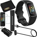 Fitbit Charge 5 Advanced Fitness & Health Tracker (Black) with Built-in GPS, Stress Management Tools, Bundle with 2 Watch Bands, 3.3foot Charge Cable, Wall Adapter, Screen Shield & PremGear