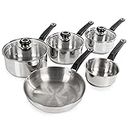 Morphy Richards 970002 Induction Frying Pan and Saucepan Set With Lids, Stay Cool Handles, Themocore Technology, Stainless Steel Pan Set, 5 Piece Set