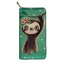 FANCOSAN Sloth Gift for Women Girls,PU Leather Long Wallet Zipper Money Bag Organizer Travel Card Holder Ladies Phone Case
