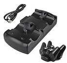 DIGISHUO PS3 Controller Dual Charger Dock Stand for Sony Playstation 3 PS Move Controller Wireless Dualshock 3 Charging 2 USB PS3 Cable Compatible Ports with LED Indicators Black