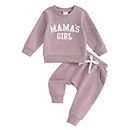 Newborn Toddler Girls 2 Piece Outfit MAMA 'S GIRL Letter Print Long Sleeve Sweatshirt Elastic Waist Sweatpants Clothes Set (Violet, 2-3 Years)