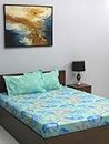 Bombay Dyeing 104 TC 100% Cotton Floral Queen Bedsheet with 2 Pillow Cover (‎2.24 x 2.44 Mtrs) | Blue