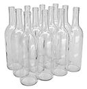 North Mountain Supply 750ml Glass Bordeaux Wine Bottle Flat-Bottomed Cork Finish - Case of 12 - Flint/Clear