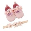 EDOTON Baby Mädchen 2 Pcs Kleinkind Party Schuhe Mit Stirnband, Rosa, Gr.- 6-12 Monate/Herstellergröße- 3