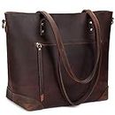 S-ZONE Vintage Genuine Leather Shoulder Bag Work Totes for Women Purse Handbag with Back