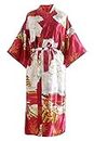 YAOMEI Donna Sposa Kimono Vestaglia Pigiama Sleepwear, di Seta Raso Fiori di Geisha Robe Accappatoio Damigella d'Onore Pigiama S-2XL (Busto: 126 cm, da S a 2XL, DarkRed  )