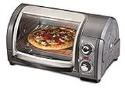 Hamilton Beach Easy Reach 4-Slice Countertop Toaster Oven With Roll-Top Door, 1200 Watts, Fits 9” Pizza, 3 Cooking Functions for Bake, Broil and Toast, Silver (31344DA)