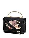 Mark and Keith Petite Floral Faux Leather Handbag with Golden Grace Handle_Black