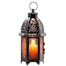 NEEDOMO Large Ramadan Candle Lantern Decorative, 12.8' Moroccan Style Hanging Lantern, Vintage Metal Tabletop Lantern Candle Holder for Home Indoor Outdoor Patio(Amber)