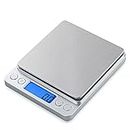 Small Digital Scale,3kg/0.1g,Kitchen Scale,Food Scale,with Blue Backlit LCD Display, 6 Units, Auto Off, Tare, PCS Function, Stainless Steel, Battery Included,Soft Tape Included(150cm)
