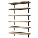 WOPITUES Wood Floating Shelves Set of 6, Shelves for Wall Decor, Farmhouse Shelf for Bedroom, Bathroom Storage Shelves, Book Shelves for Living Room - Rustic Brown