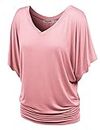 Lock and Love LL WT1038 Womens V Neck Short Sleeve Dolman Top M Pink
