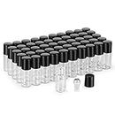 50 Pack 3ml Clear Glass Sample Vials For Essential Oils,Empty Glass Roller Bottle With Stainless Steel Roller Ball 3/4 Dram Glass Vials Perfume Roll On container-funnel,Opener,Dropper Included
