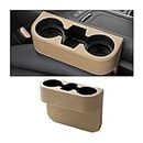 JNNJ Car Cup Holder with Phone Holder, Side Pocket Console Leather Cover, Auto Front Seat Gap Interior Drink Organizer, Multifunction Accessories Storage Coin Drinks Key Wallet Sunglasses(Beige)