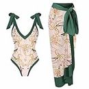 OSFVNOXV Modest Tummy Control Swimsuits for Women Print Two Piece Swimsuits with Chiffon Skirts Modlily Slimming Swimsuits, Green, Medium
