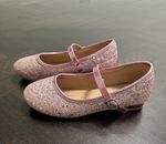Girls glitter pink mary janes shoes flats winter party size 1 slip on ankle band