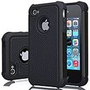 Jeylly iPhone 4S Case, iPhone 4 Cover, Shock Absorbing Hard Plastic Outer + Rubber Silicone Inner Scratch Defender Bumper Rugged Hard Case Cover for Apple iPhone 4/4S - Black