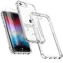 ORETECH Designed for iPhone SE 2022 Case Clear with [2 x Screen Protector] iPhone se 2020 7 8 Case Shockproof Drop Protection Transparent Thin Soft TPU + Hard PC Hybrid Case for iPhone SE 2020- Clear