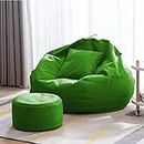 TUSA LIFESTYLE Bean Bag Cover with Footrest and Cushion Only (Without Filling) 3 Pcs Combo Set Faux Leather Sturdy Construction for Adults Teenagers Kids Indoor Use (Green Design)