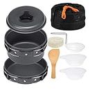 Zorbes 8Pcs Camping Cooking Set with Cookware Bowl Pot Pan, Aluminium Camping Cooking Utensils with Portable Bag for Outdoor Camping, Lightweight Camping Accessories
