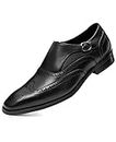 FRASOICUS Men ’s Dress Shoes Genuine Leather Monk Strap Wingtip Formal Shoes Slip-On Loafer 11.5 Black