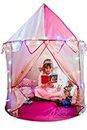 Princess Castle Play Tent; Multi-Coloured Star Lights & a Cuddly Rainbow Frog. Compact Size 105cm width 135cm height. A Pretty Pop up Tent for Kids. Girls Tents. Wendy House. Princess Toys.