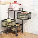 KWER Kitchen Trolley Square Onion Baskets for Storage Layer-3 Kitchen Accessories Items and Vegetable Basket for Kitchen Organizer Items and Storage Portable Kitchen Accessories with Wheels(Black)