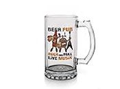 Khakee Gifts Beer Pub Rock and roll Live Musik| Printed Glass Beer Mug with Handle Funny Quotes | Gift for Son, Dad, Brother, Husband, Friends - White 16oz [470ml]