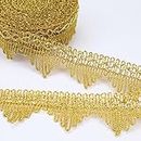 SEWDIYTR Gold Metallic Gimp Braid Fringe Lace Trim Decorated Edging Trimming Lace Ribbon for DIY Sewing Wedding Bridal Crafts Jewelry(1.55Inch 6 Yards)