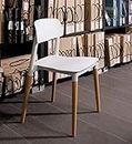 Finch Fox Bella Dining Chair/Cafeteria Chair/Cafe Chair/Armless Side Chairs Molded ABS Plastic with Wood & American Mid-Century Styling (White)