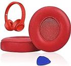 SoloWIT Earpads Cushions Replacement for Beats Solo 2 & Solo 3 Wireless On-Ear Headphones, Ear Pads with Soft Protein Leather, Added Thickness - (Red)