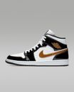 Nike Air Jordan 1 Mid SE Herren schwarz weiß gold Schuh Sneaker Trainer limitiert