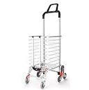 MD'S Home 8 Wheel Shopping Trolley Utility Grocery Foldable Cart Portable Vegetable Shopping Trolley with Swivel Wheels Shopping Carts for Groceries with Tri-Wheels Travel Luggage Shopping Trolley -Silver (8 Wheel Trolley)
