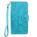 Aisenth Samsung Galaxy S7 Flip Case, The Tree of Life Embossed PU Leather Wallet Phone Folio Case Magnetic shockproof Protective Cover with Stand function, Card Slots + 1 pcs Wrist Strap (Blue)