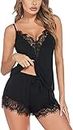 Mallory Winston Women's Satin Above Knee Solid Babydoll Lingerie Set (Free Size- SD-2 Black)
