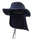 Decentron Outdoor UPF50+ - Cappello da sole a tesa larga da pesca, con patta per collo blu navy L