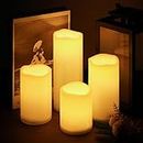 NOMFIX Solar Powered Candles Outdoor Waterproof, 3"x4"/5"/6"/8" Solar LED Candles Flickering Set with Dusk to Dawn Timer, Solar Pathway Lights for Backyard Porch Balcony Party Decor- White (4 Pack)