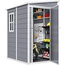 DWVO 5x4ft Resin Outdoor Storage Shed with Floor, Large Waterproof Lockable Storage Shed with Window, Plastic Outside Tool Storage for Garden, Backyard, Patio, Lawn, Gray