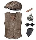 1920s Mens Costume Vest Hat Pocket Watch Accessories Set Adult Party Cosplay Dark brown Large