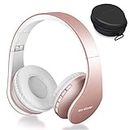 Bluetooth Headphones Over-Ear, Foldable Wireless and Wired Stereo Headset Micro SD/TF, FM for Cell Phone, PC, Soft Earmuffs & Light Weight for Prolonged Wearing Travel Office Home (Rose Gold)