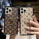 For iPhone 15 Pro Max 14 13 12 11 XS XR Luxury Retro Leather Square Case w/ Ring