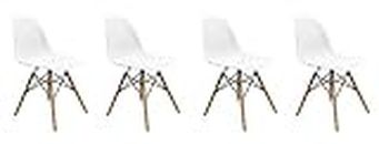 Nicer Furniture Eames Style Side Chair with Natural Wood Legs Eiffel Dining Room Chair - Set of 4 (White)