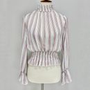Nylon Apparel Pink White Striped Sheer Smocked Long Sleeve Blouse Women’s Size S