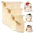Muslin Bags with Drawstrings - Set of 8 Mixed (S,M,L,XL) - Reusable Produce Bags for Bulk Food Storage - Cloth Bags - Canvas Fabric Bags - Natural Cotton Bags - Set of 8 Mixed (S,M,L,XL) by Leafico