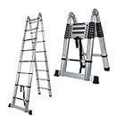 RNR Double Telescopic Ladder (A Type) 2.2+2.2 m with Step 14 (14.5 ft) with Steps 14 Foldable Multipurpose Step Ladder for Home & Outdoor use