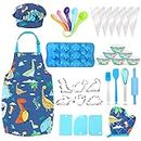 Aoskie Kids Baking Set with Dinosaur Apron and Chef Hat, Cooking Chef Set Baking Supplies Dress Up Role Play Toys Gift for 3-8 Years Old